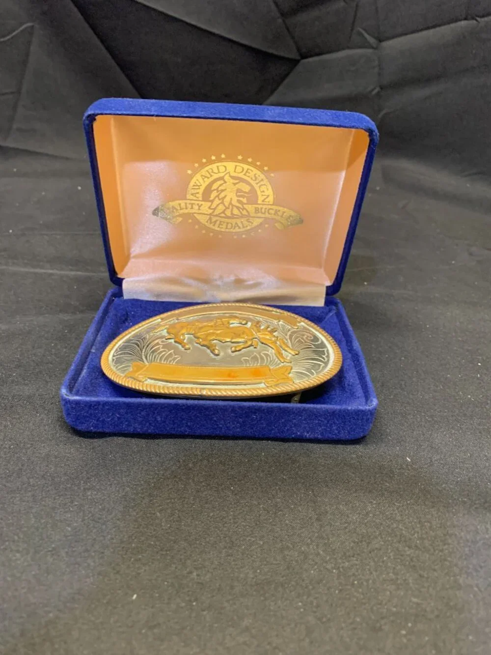 VTG Western Belt Buckle Silver with Gold Tone Rodeo Sean NO Engraving with Box